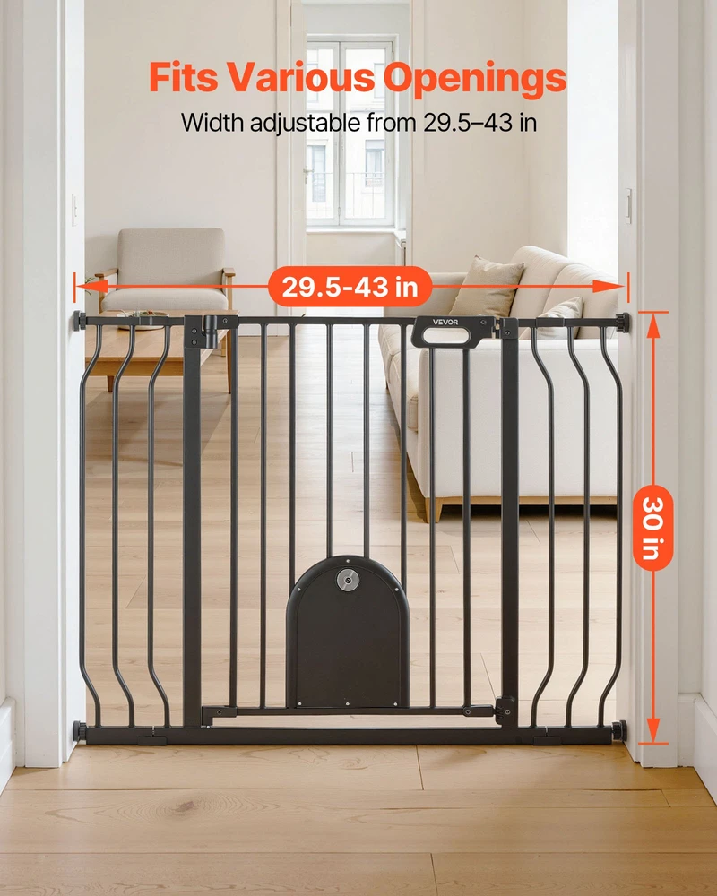 Vaikų ir gyvūnų saugos vartai su kačių dureliu. plotis 75-111 cm. juodi