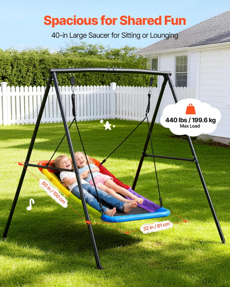 Vaikų sodo sūpynė su A formos metaliniu rėmu. apkrova iki 199.6kg. sėdynė 150 x 81 cm