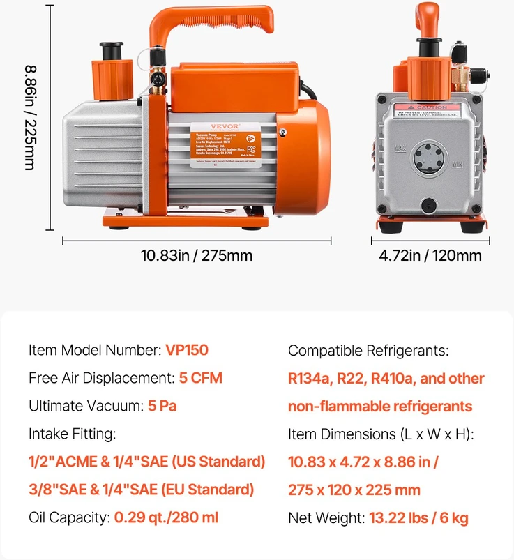 Vakuuminis siurblys 5 CFM. vienos pakopos rotacinis. automobilių oro kondicionieriams