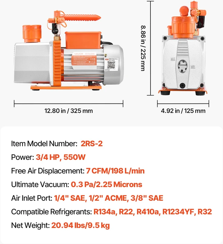 Vakuuminis siurblys 7 CFM (198 l/min), dviejų pakopų, HVAC/automobilių sistemoms