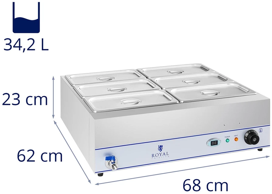 Vandens šildytuvas su kranu 6 x GN 1/3 2000W 230V. nerūdijantis plienas