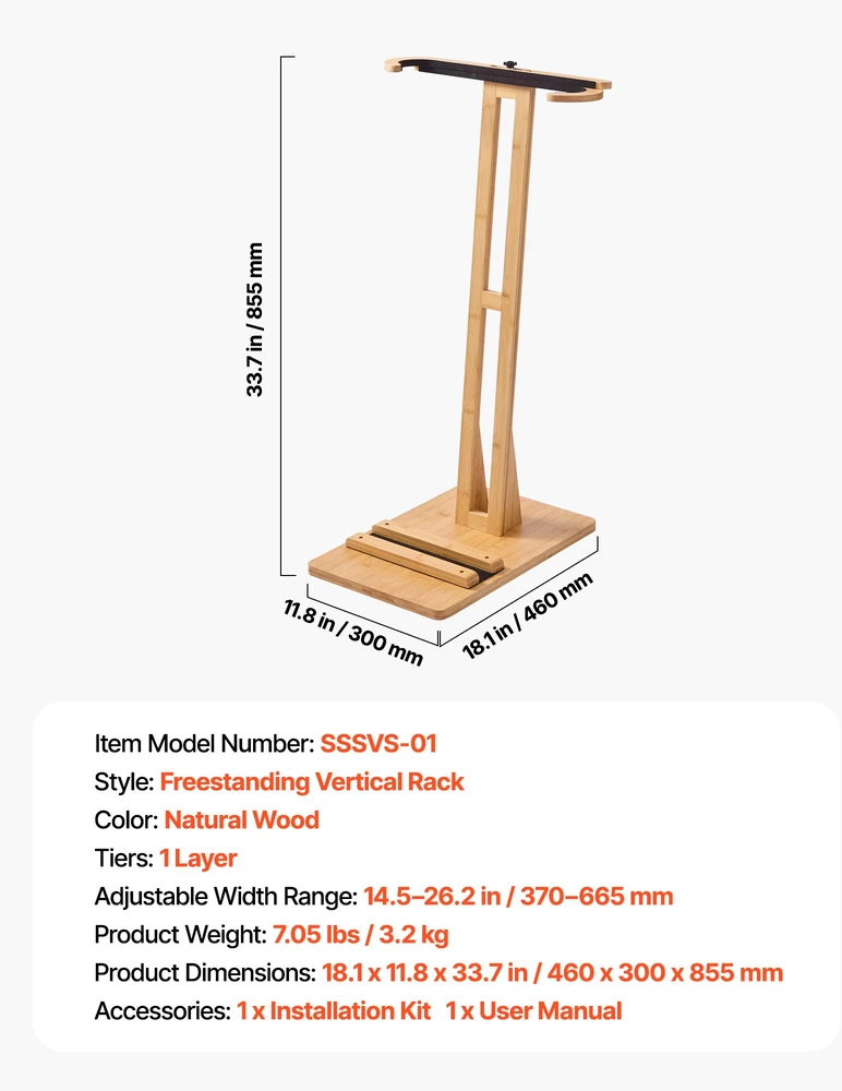 Vertikalus banglenčių stovas. reguliuojamas 370-665 mm. su kamštine minkšta danga