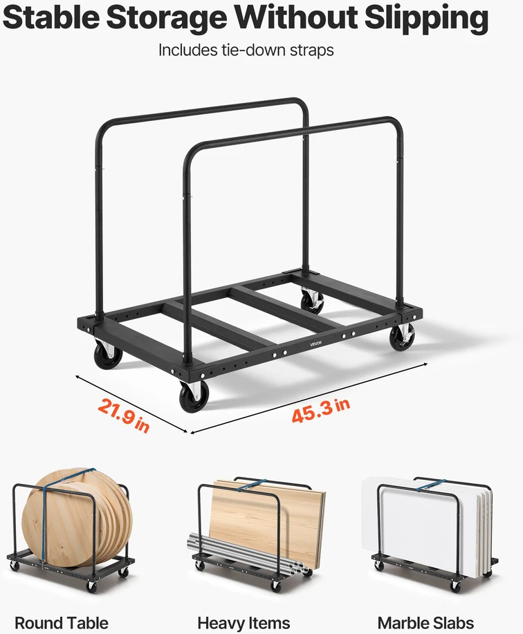 Vežimėlis gipso kartono plokštėms. krovumas 816 kg. plieno su besisukančiais ratukais ir 2 šoniniais turėklais. juodas
