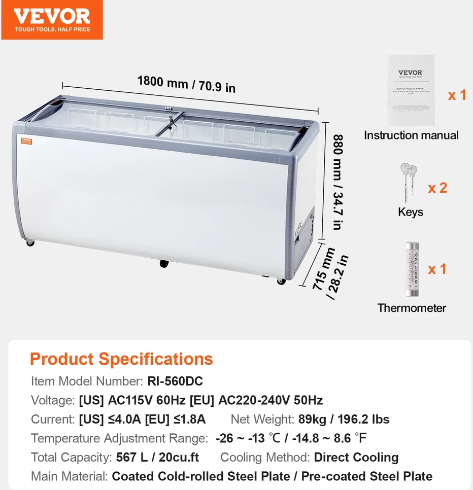 Virtuvės ir maitinimo įranga talpa 567 l 1800 x 715 x 880 mm