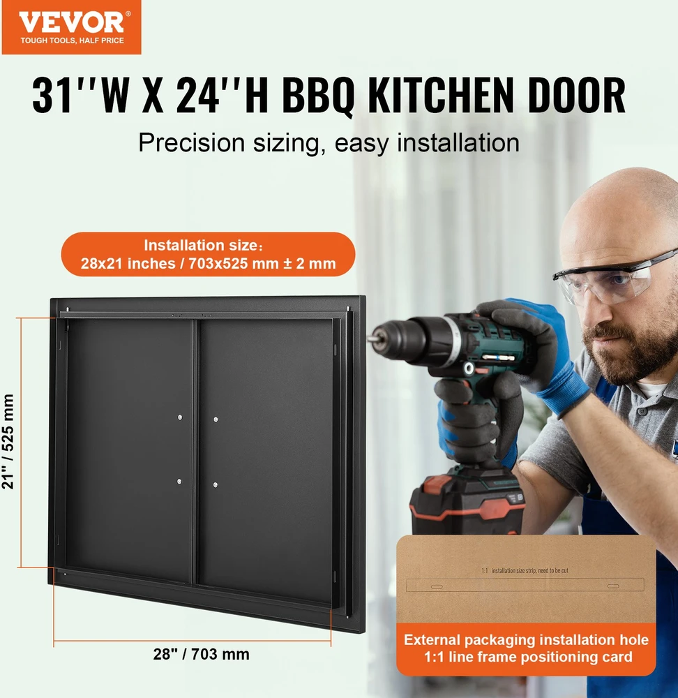 Virtuvinis kombainas Dvivėrės įmontuojamos durelės lauko virtuvei/barbekiu salai. 788 x 610 x 46 mm. juodos