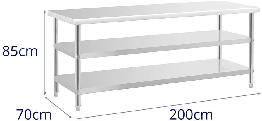 Virtuvinis stalas su 2 lentynomis 200 x 70 cm