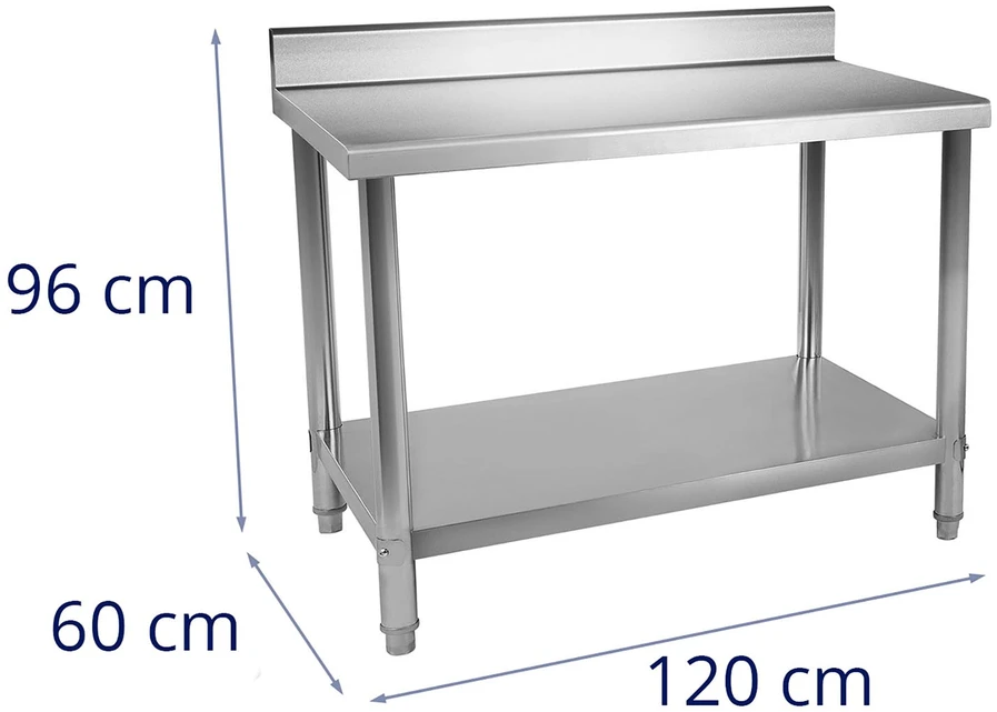Virtuvinis stalas su nerūdijančio plieno stalviršiu ir apatine lentyna 120x60 cm