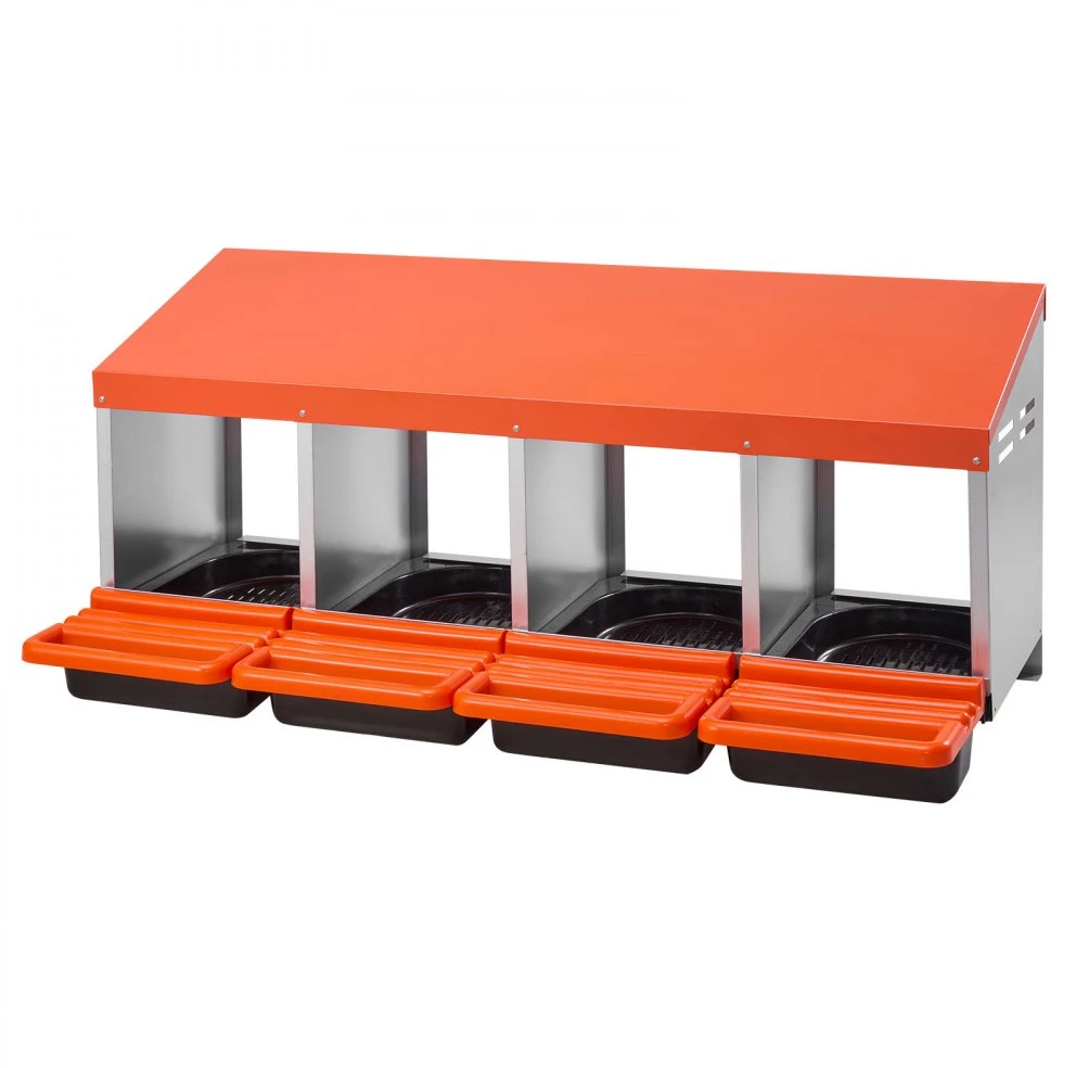 Vištų dėslo lizdas 4 skyrių metalinis su apsauginiais dangteliais oranžinis