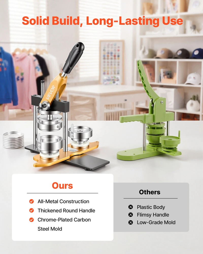 Ženkliukų gamybos mašina. 58 mm. metalinė. su 100 komponentų ir apvalia pjaustykle