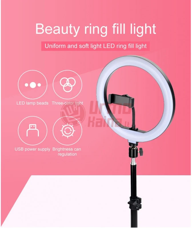 Žiedinė LED lempa LS30 V2 60 W su trikoju stovu PT