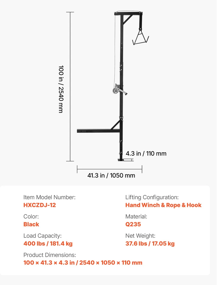 Žvėrienos kėlimo gervė. kabliuko apkrova 181.4kg. imtuvas 50.8 mm. sukama 360°