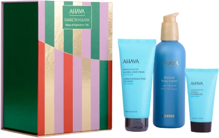 AHAVA DARE TO GLOW WAVE OF HYDRATION TRIO Dovanų rinkinys (rankų kremas 100 ml + dušo gelis 40 ml + mineralinis kūno losjonas 250 ml)