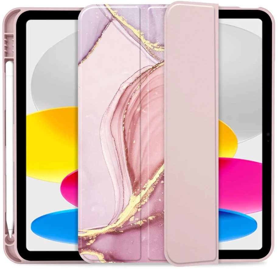 Dėklas knygutė iPad 11 - 2025 11", iPad 10 - 2022 10.9" - Šviesiai rožinis-Marmuras