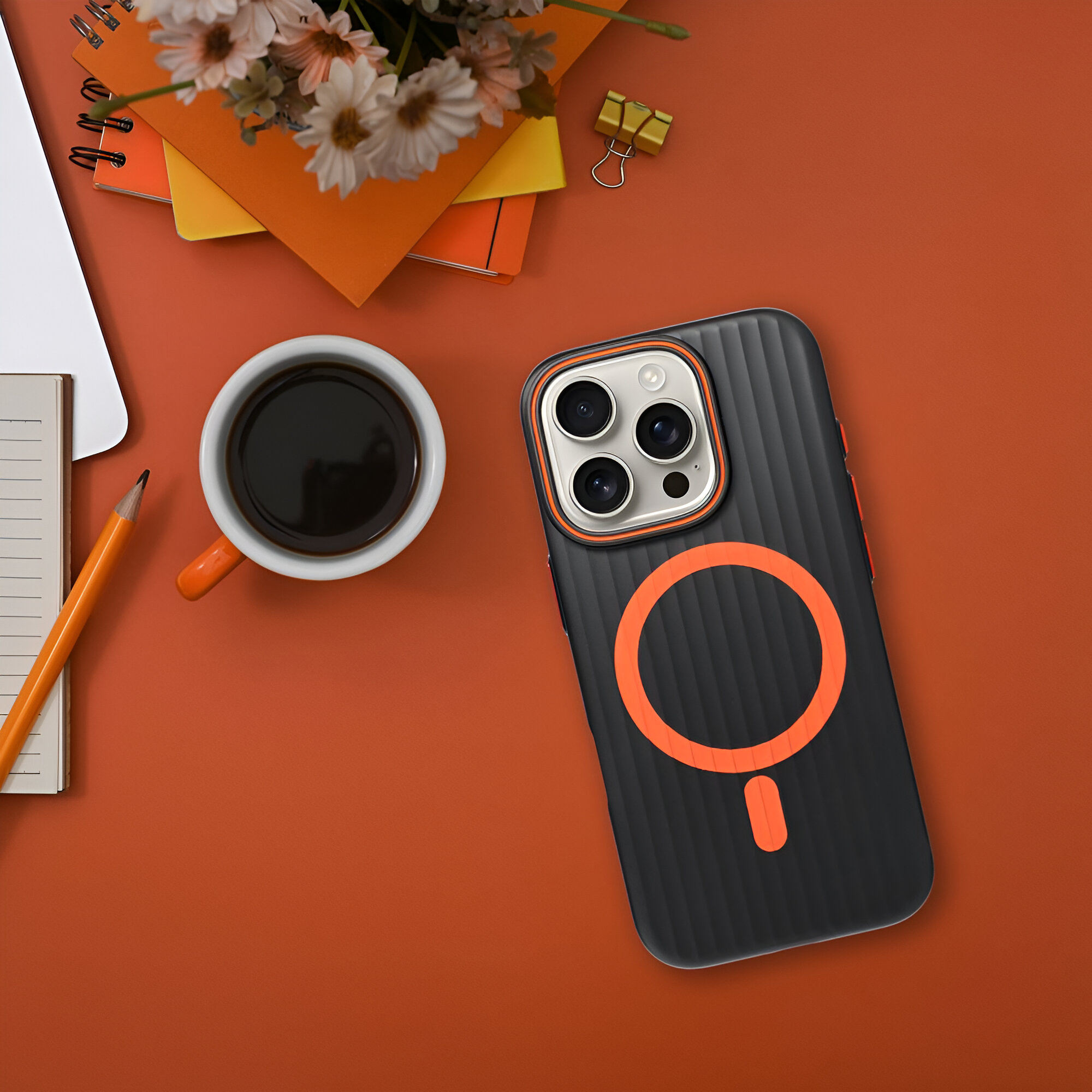 Dėklas iPhone 18 Pro Max // iPhone 17 Pro Max - Juodas-Oranžinė aprašymas - Prekės nuotrauka