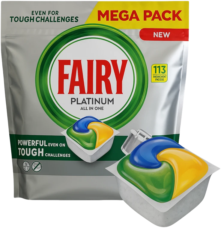 Indaplovių kapsulės Fairy Platinum All in One Lemon, 113 vnt., citrinų kvapo