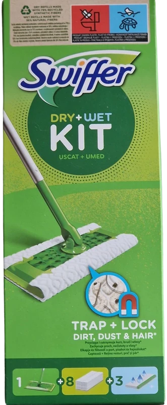 Sausos (8vnt.) ir šlapios (3vnt.) grindų šluostės su šluota SWIFFER, rinkinys