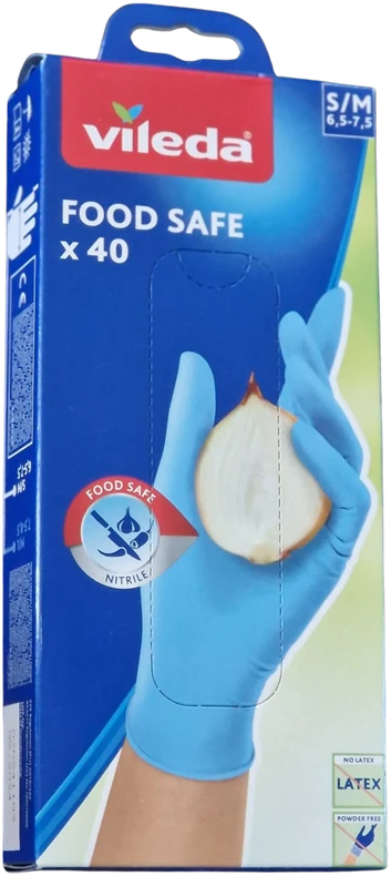 VILEDA Food Safe vienkartinės nitrilo pirštinės, S/M dydžio, 40 vnt.