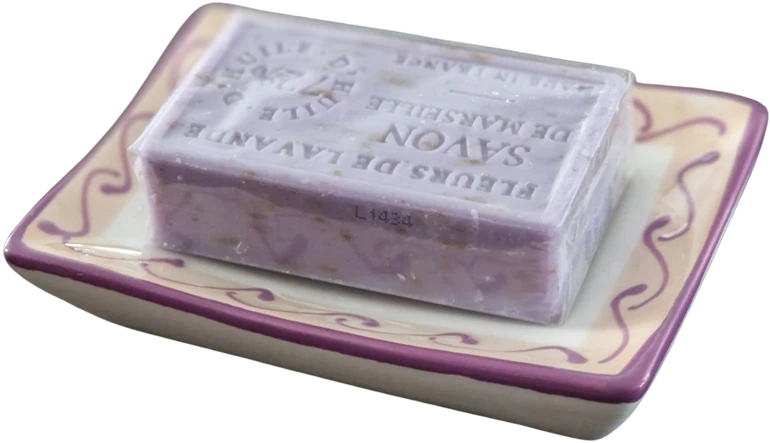 Marselio muilas, LHP „Levandų žiedai“, 100 g. su keramikinė muilinė
