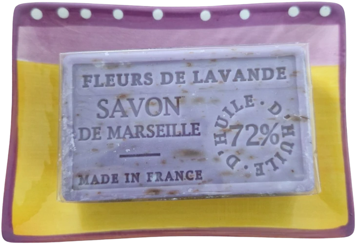 Marselio muilas, LHP „Levandų žiedai“, 100 g. su keramikinė muilinė