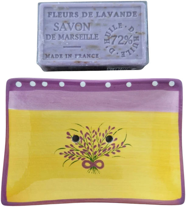 Marselio muilas, LHP „Levandų žiedai“, 100 g. su keramikinė muilinė