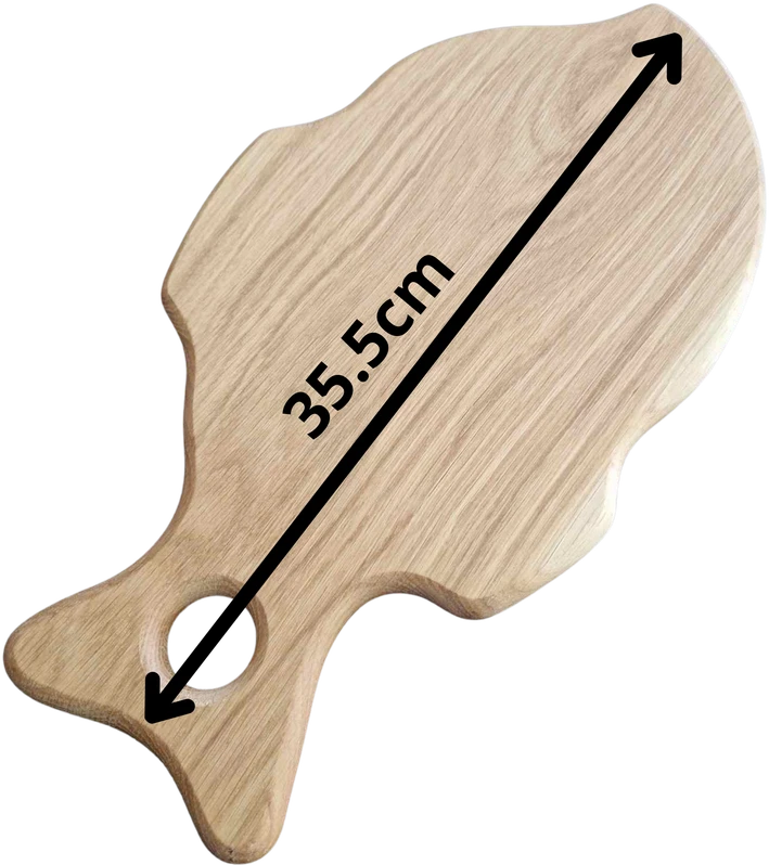 Pjaustymo lenta žuvies formos iš ąžuolo medienos, 35,5 × 20 cm, 2 cm storio