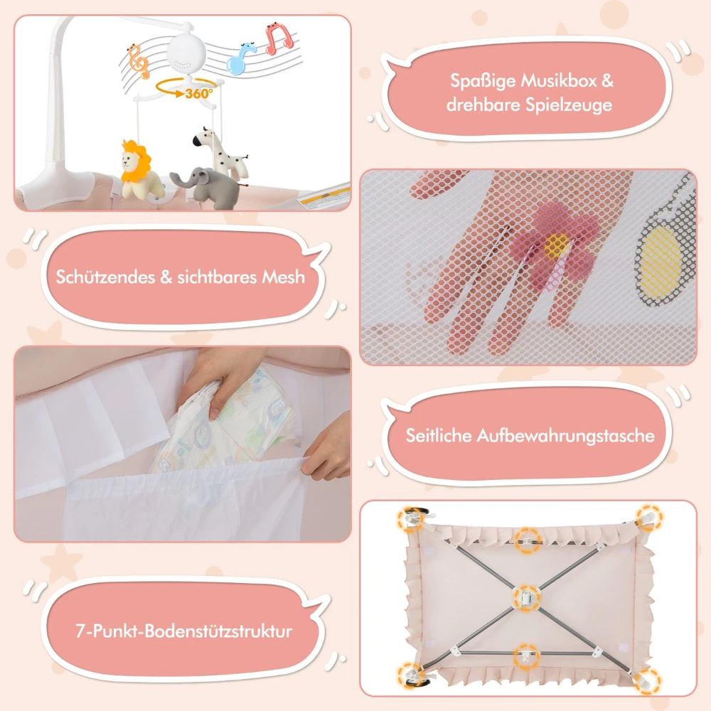 Promotion 4-in-1 kūdikio lovelė su ratukais, rožinė