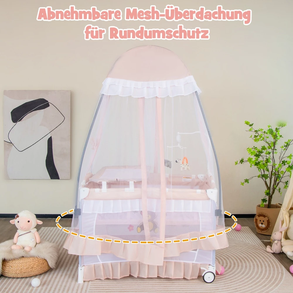 Promotion 4-in-1 kūdikio lovelė su ratukais, rožinė