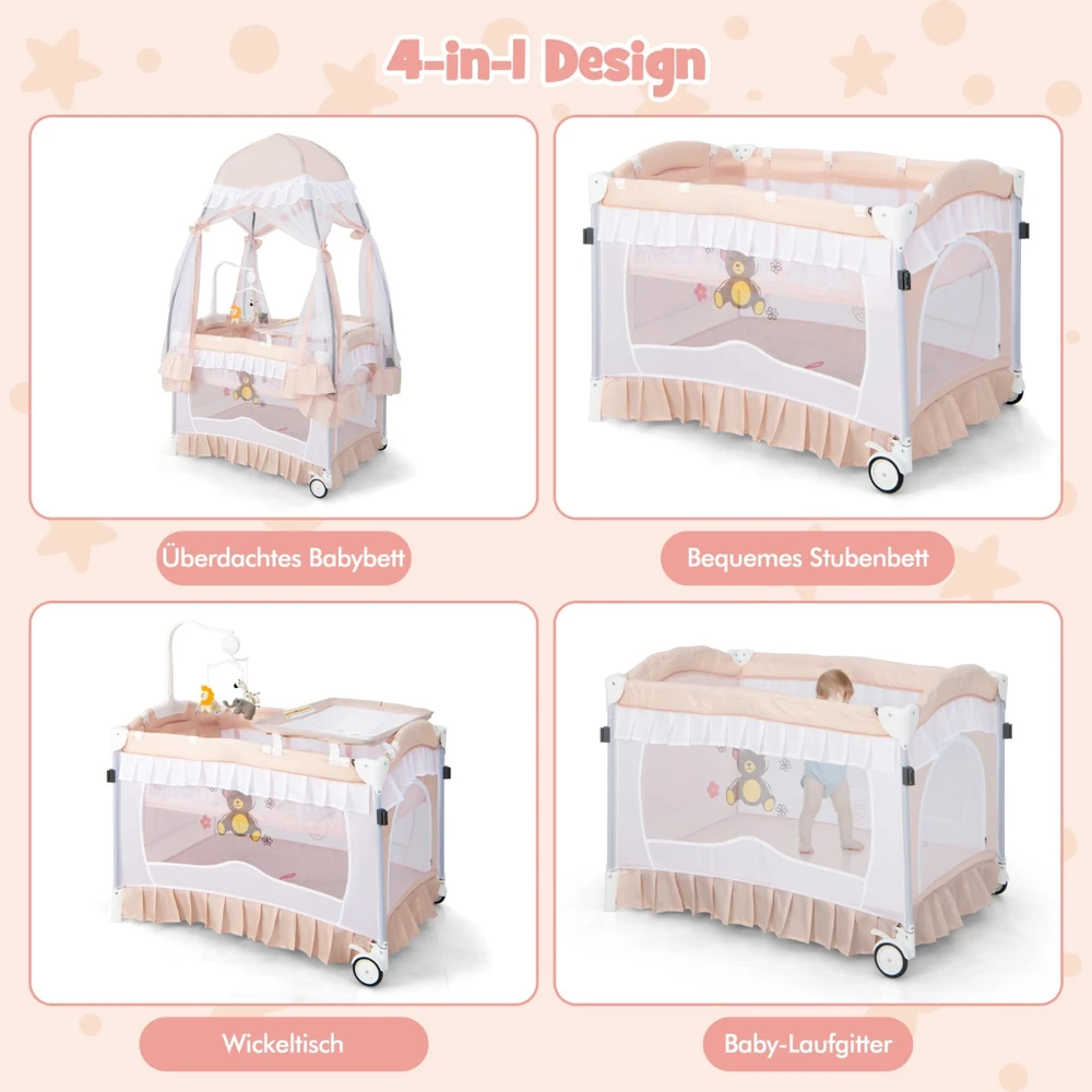 Promotion 4-in-1 kūdikio lovelė su ratukais, rožinė