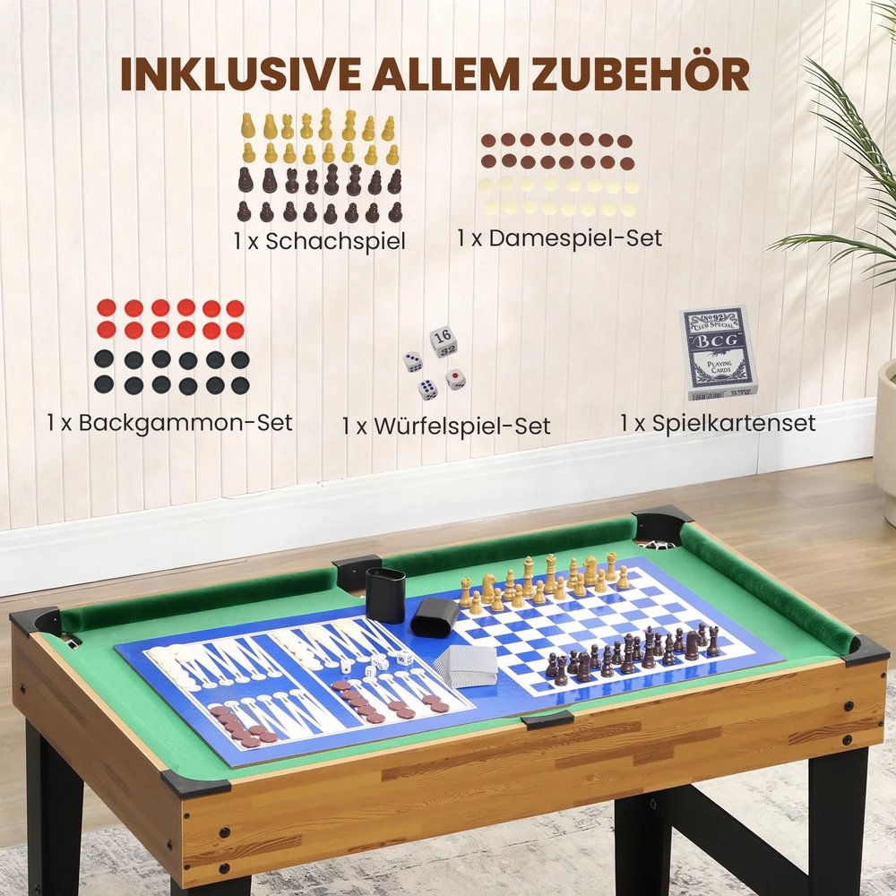 Aosom 13-in-1 daugiafunkcis žaidimų stalas, stalo futbolas, šachmatai, biliardas, stalo tenisas, riešutmedžio spalvos