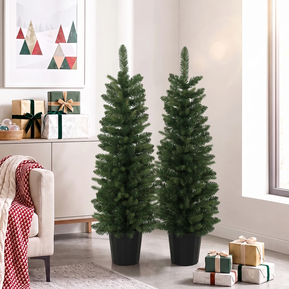 Aosom 2 dirbtinių kalėdinių eglučių rinkinys, 120 cm, žalias, su vazono pagrindu