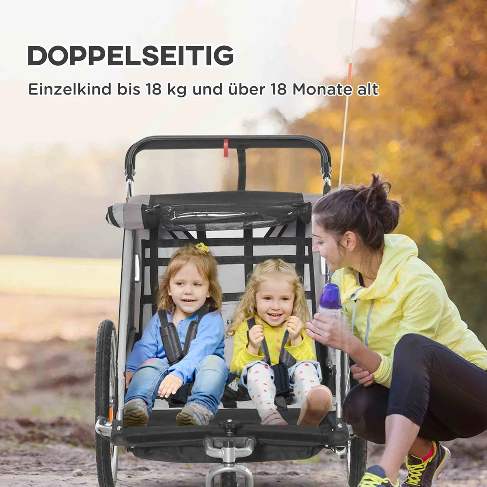 Aosom 2-in-1 vaikiÅ¡ka dviraÄio priekaba ir veÅ¾imÄ—lis, pilka / juoda, iki 2 vaikÅ³