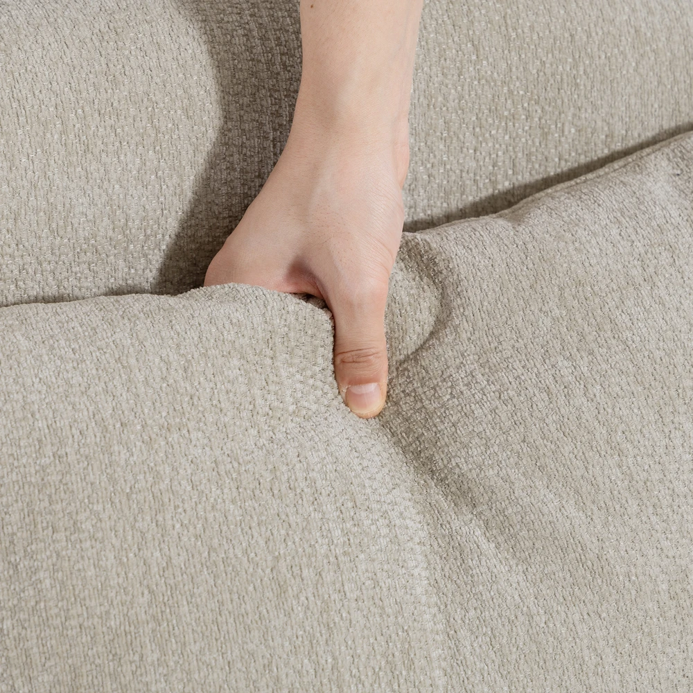 Aosom 2-vietė sofa, maža šenilinė sofa su sparnų tipo atlošu, storu sėdynės paminkštinimu, kaučiukmedžio kojomis, smėlio spalvos