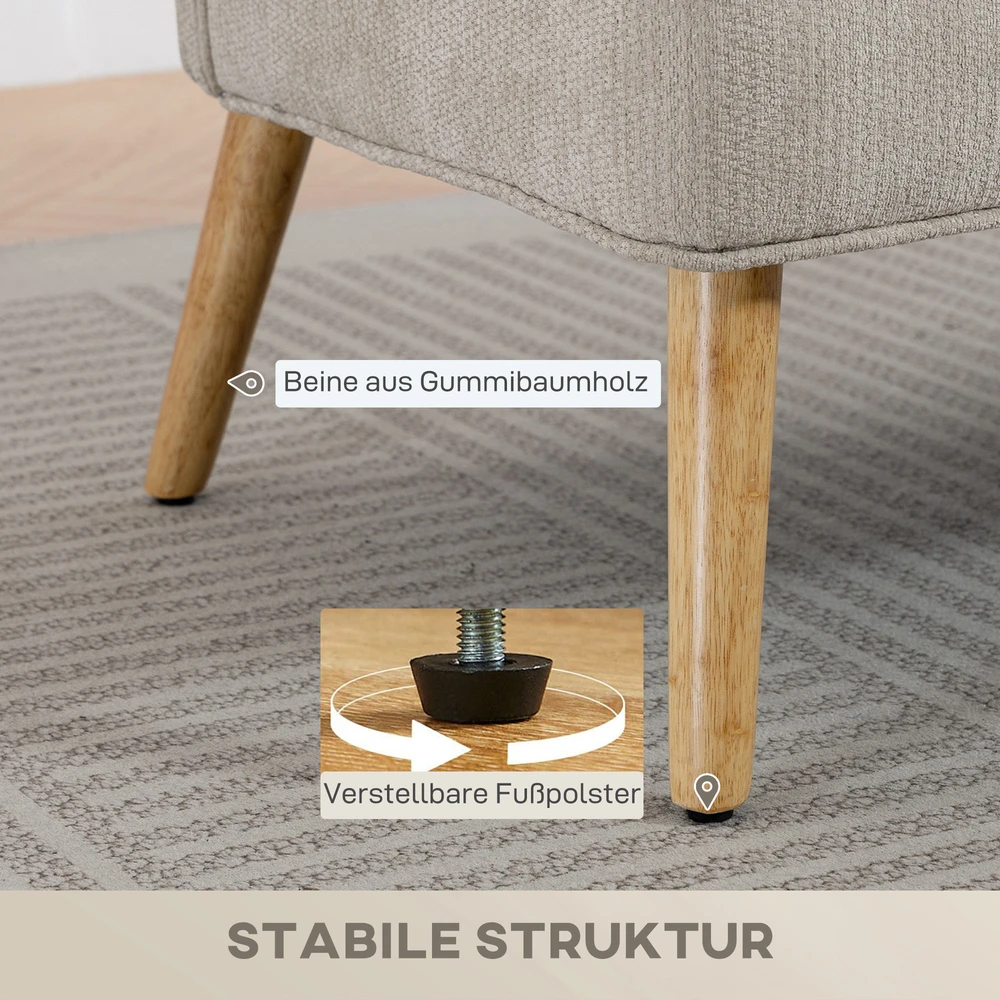 Aosom 2-vietė sofa, maža šenilinė sofa su sparnų tipo atlošu, storu sėdynės paminkštinimu, kaučiukmedžio kojomis, smėlio spalvos