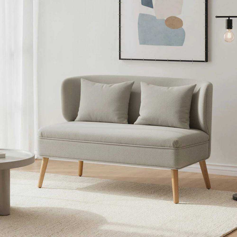 Aosom 2-vietė sofa, maža šenilinė sofa su sparnų tipo atlošu, storu sėdynės paminkštinimu, kaučiukmedžio kojomis, smėlio spalvos