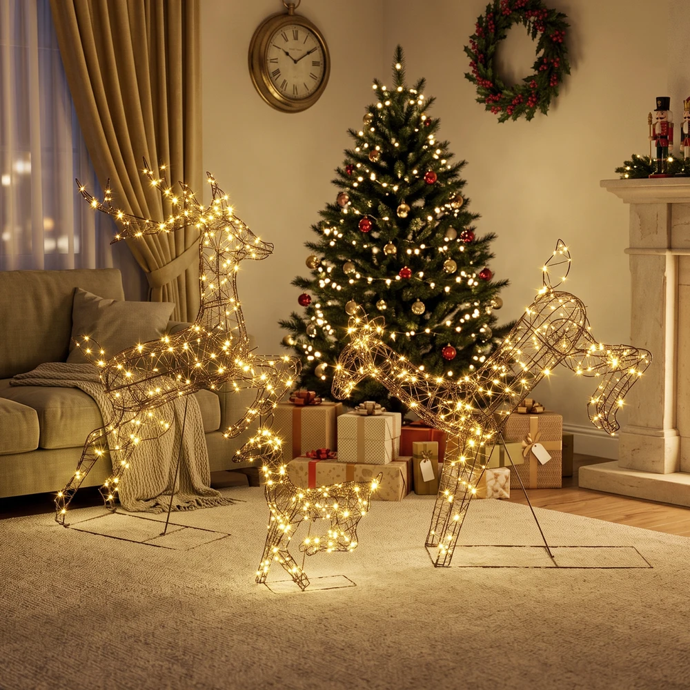 Aosom 3 dalių šviečiančių kalėdinių elnių dekoracijų rinkinys, rudas, 200 LED