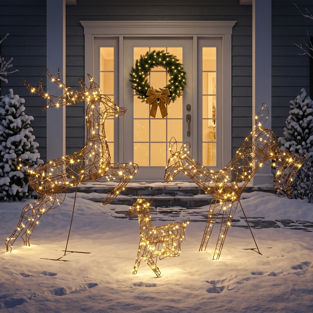 Aosom 3 dalių šviečiančių kalėdinių elnių dekoracijų rinkinys, rudas, 200 LED