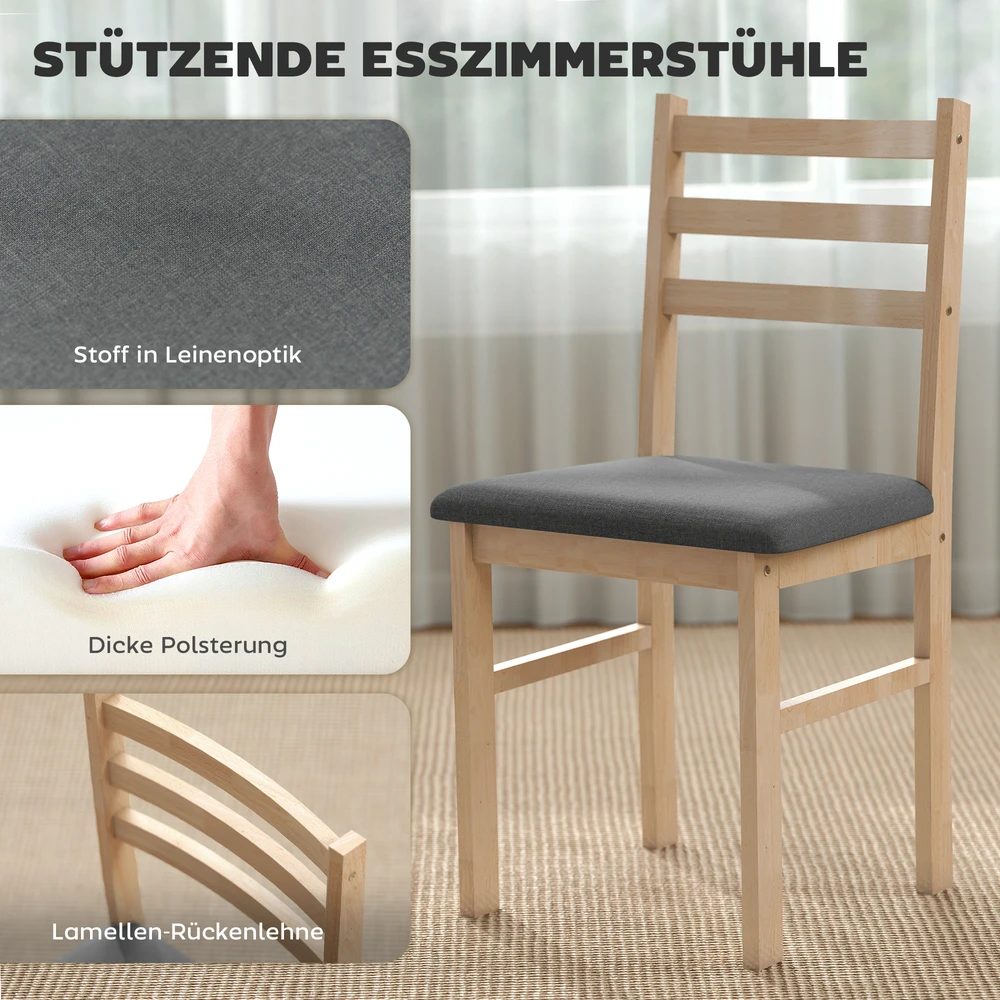 Aosom 3 dalių valgomojo stalo komplektas su 2 kėdėmis, natūralaus medžio ir pilkas, MDF, 80 x 60 x 74,5 cm
