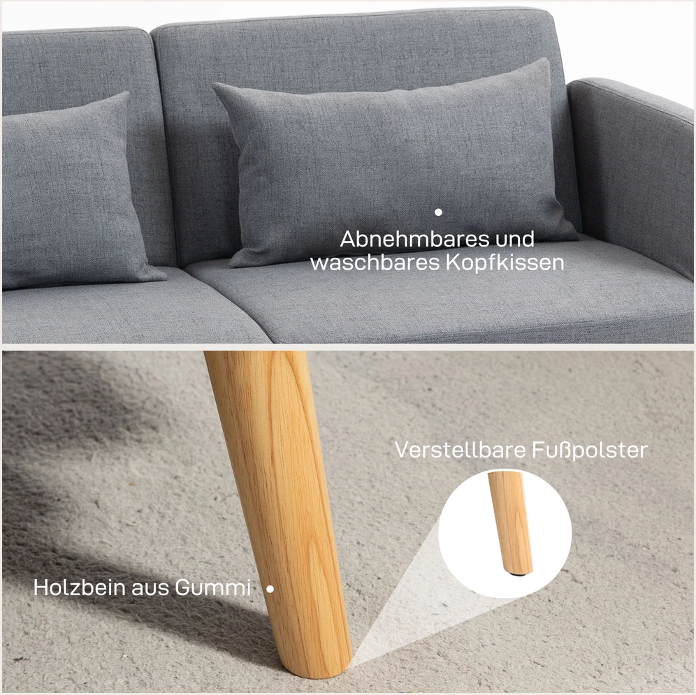 Aosom 3 vietų miegamoji sofa, pilka, 170 x 83 x 80 cm, iki 240 kg
