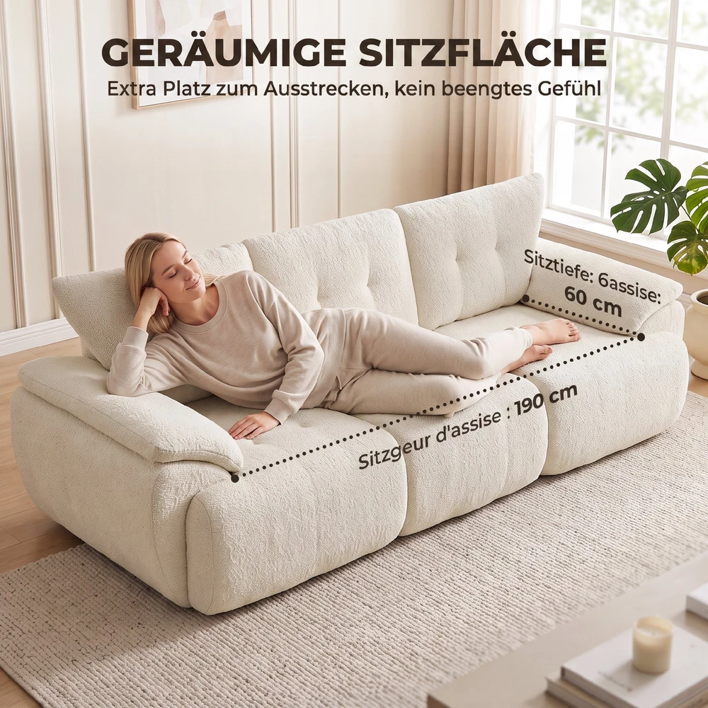 Aosom 3 vietų sofa, 260 cm, šenilas, berėmė modulinė, kreminės baltos spalvos