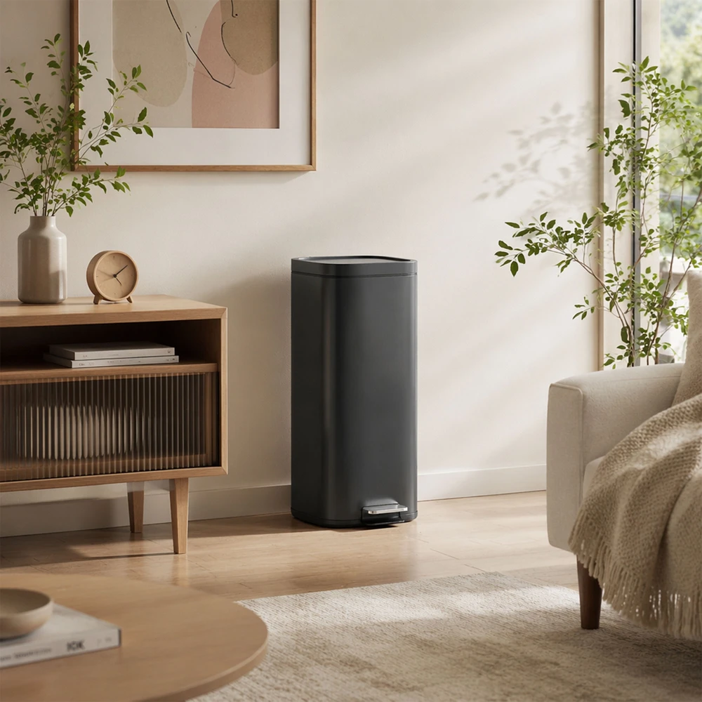Aosom 30 l virtuvinė šiukšliadėžė su pedalu ir dangčiu, juoda, 29 x 36 x 59,5 cm