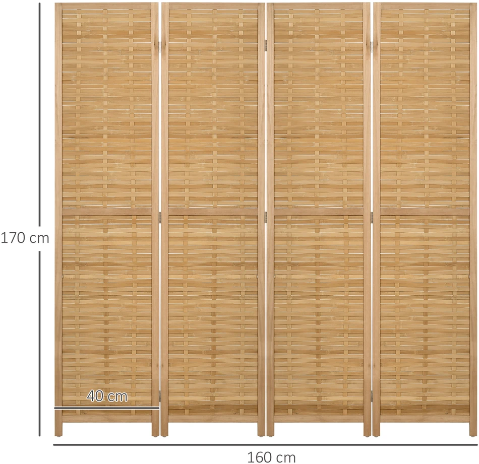 Aosom 4 dalių kambario pertvara, 160 x 170 cm, lankstoma bambukinė pertvara, natūralios medienos