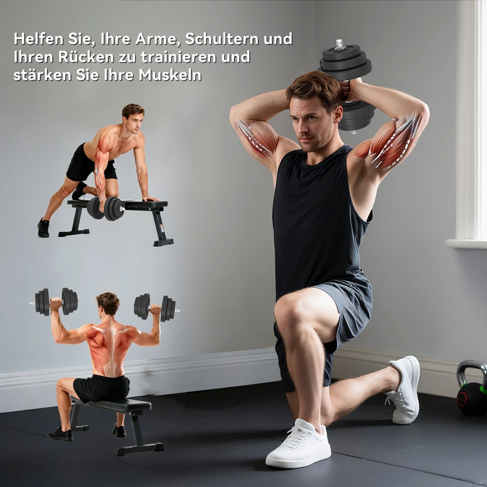 Aosom 40 kg hantelių rinkinys, 2 metalinės rankenos, 12 svorio diskų, juodas