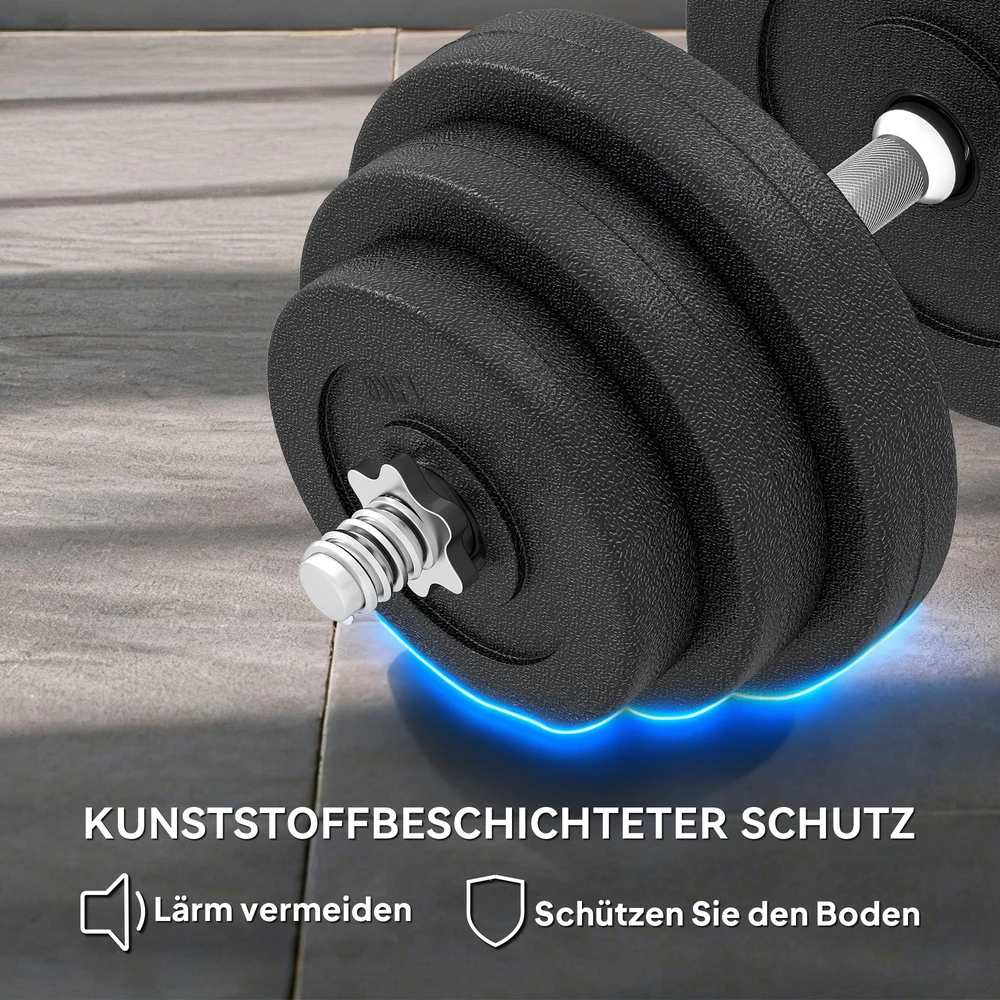 Aosom 40 kg hantelių rinkinys, 2 metalinės rankenos, 12 svorio diskų, juodas