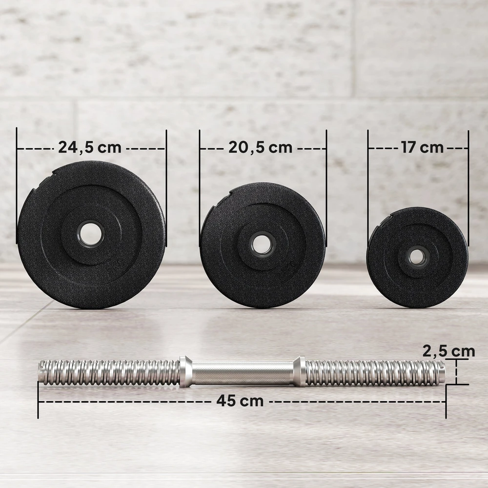Aosom 40 kg hantelių rinkinys, 2 metalinės rankenos, 12 svorio diskų, juodas