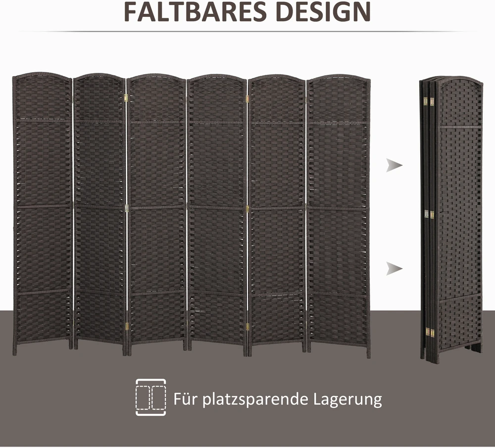 Aosom 6 dalių sulankstomas kambario pertvaros ekranas, rudas, 240 x 170 cm