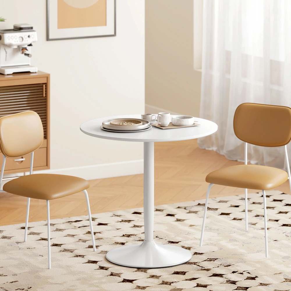 Aosom Apvalus valgomojo stalas 2 asmenims, Ø80 cm, MDF ir plienas, baltas, 75 cm