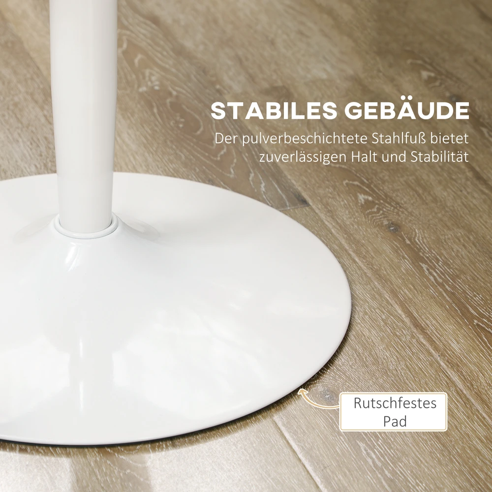 Aosom Apvalus valgomojo stalas 2 asmenims, Ø80 cm, MDF ir plienas, baltas, 75 cm