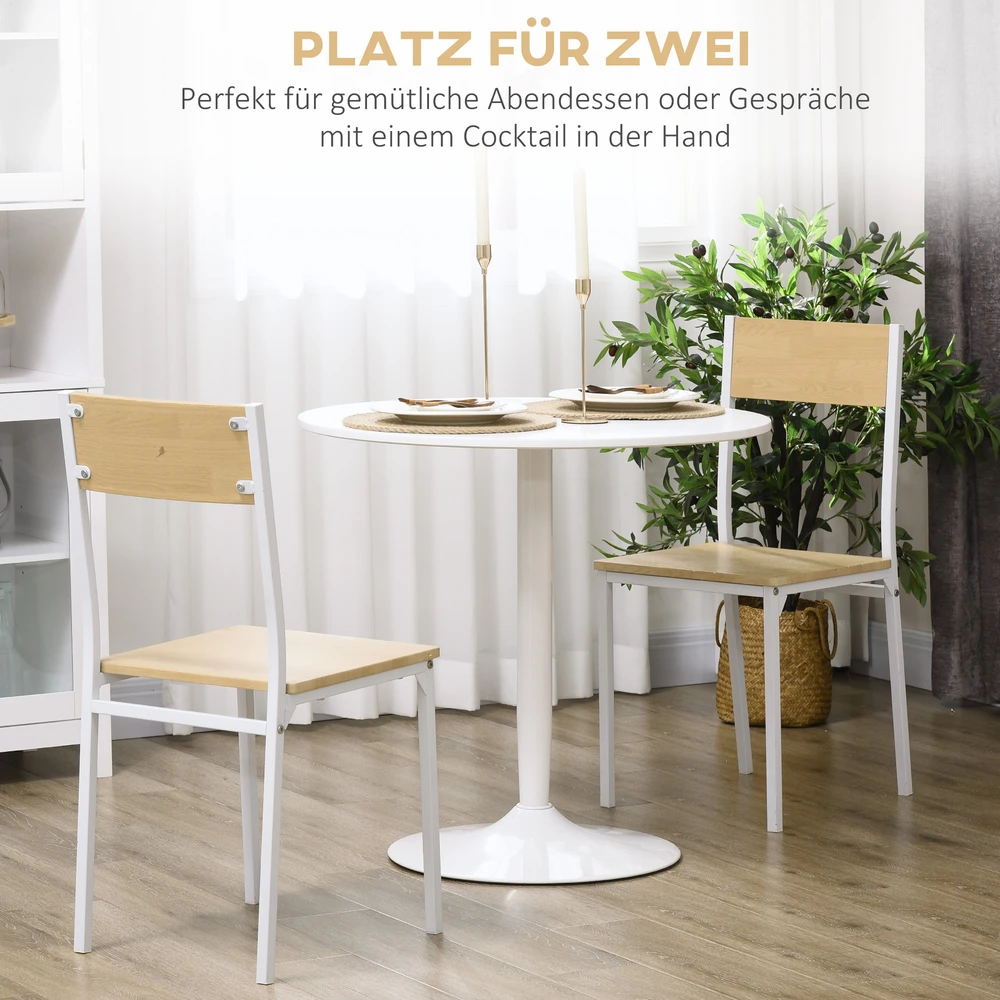 Aosom Apvalus valgomojo stalas 2 asmenims, Ø80 cm, MDF ir plienas, baltas, 75 cm