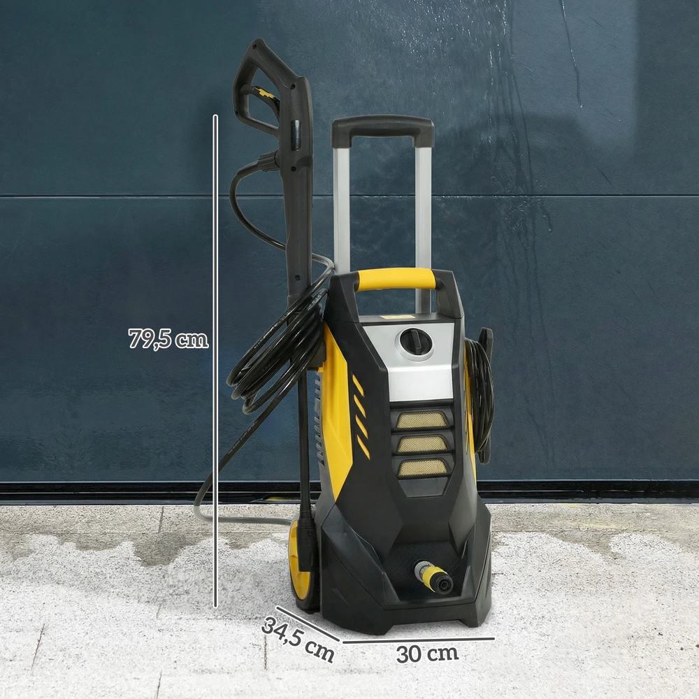 Aosom Aukšto slėgio plovimo įrenginys su aliuminio siurbliu, 135 bar, 1800 W, 540 l/h, 5 m žarna, geltonas juodas