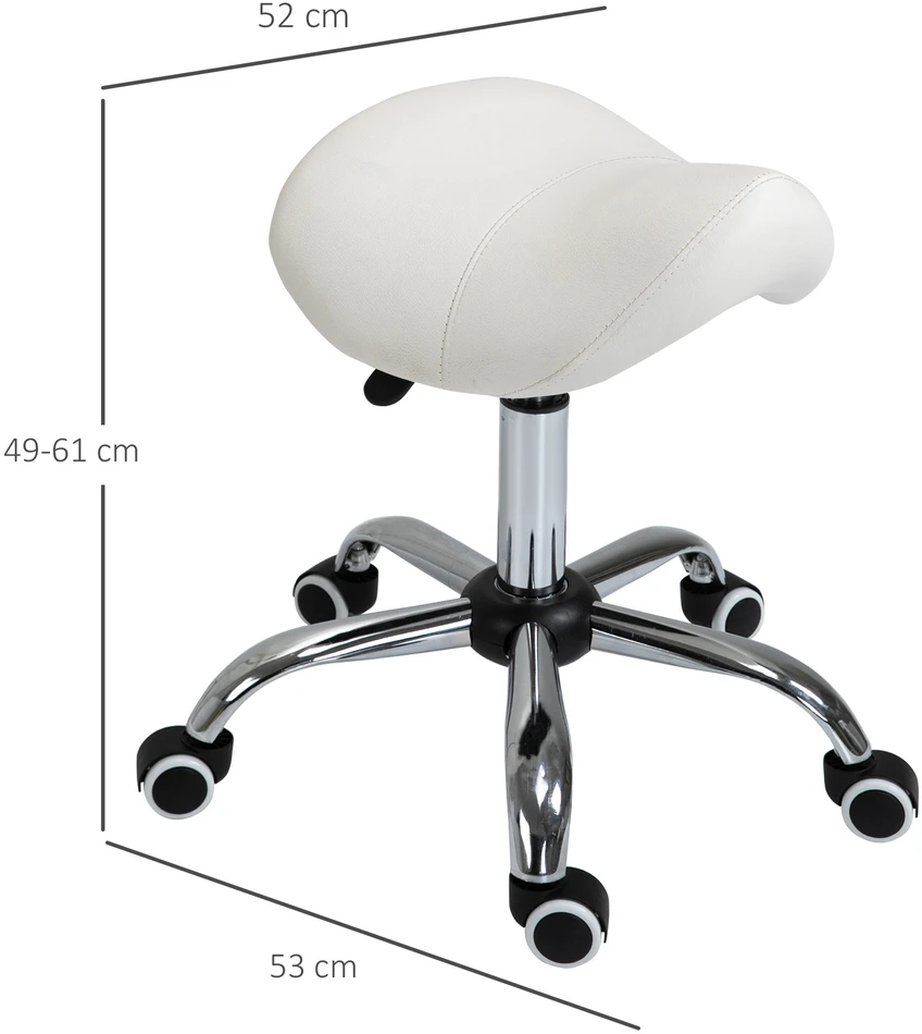 Aosom Balninė taburetė su ratukais, reguliuojamas aukštis 49–61 cm, kreminė balta